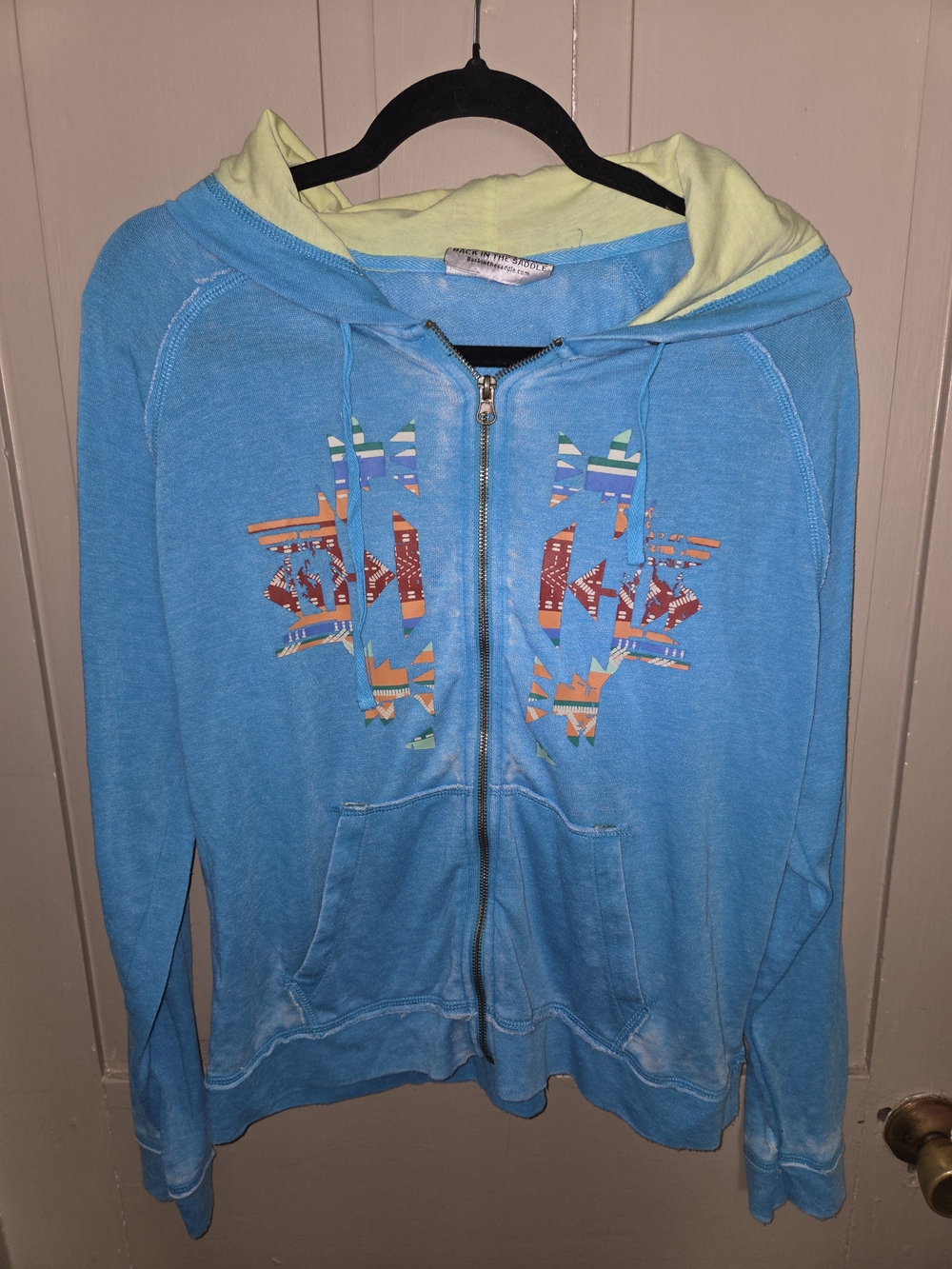 Women’s Blue Zip-Front Hoodie with Lime Lined Hood